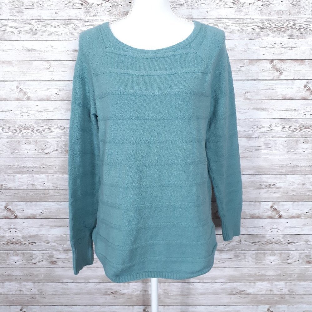 Caslon Wool Blend Sweater L Green Trellis 431